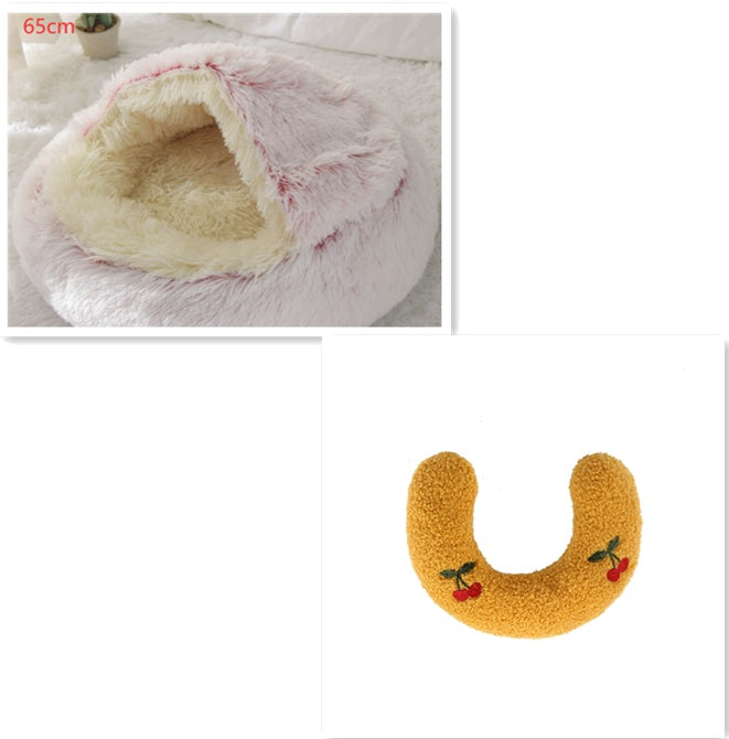 Pet 2 In 1 Round Plush Warm Winter Bed