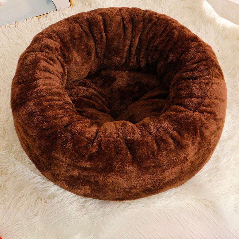 Pet Donut Plush Round Bed Comfortable Fluffy Warm Cushion