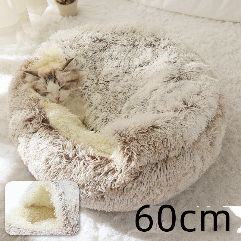 Pet 2 In 1 Round Plush Warm Winter Bed