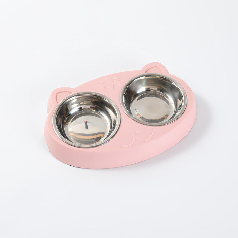 Pet Double Bowl Plastic Feeding Tray Food And Water Set