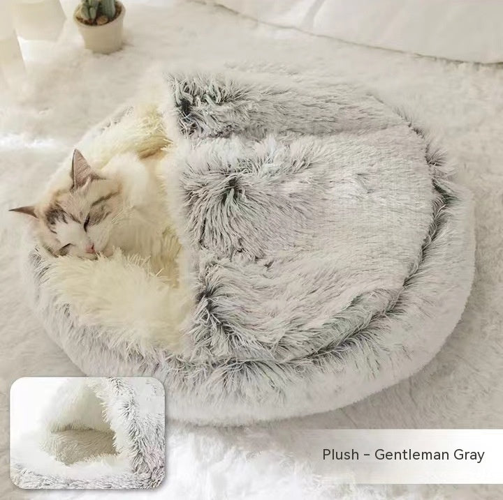 Pet 2 In 1 Round Plush Warm Winter Bed