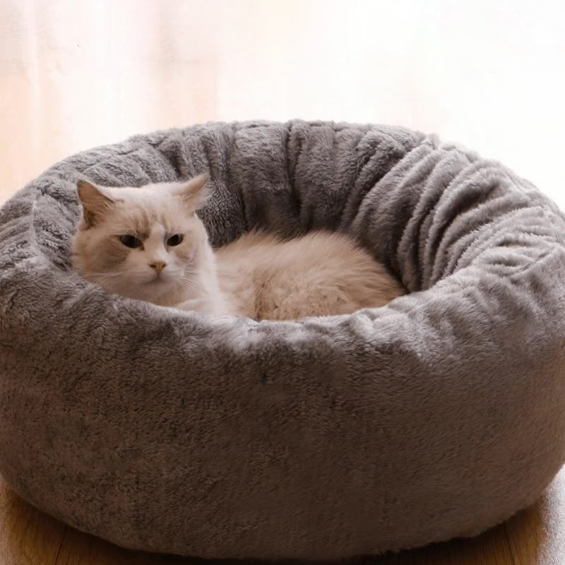Pet Donut Plush Round Bed Comfortable Fluffy Warm Cushion