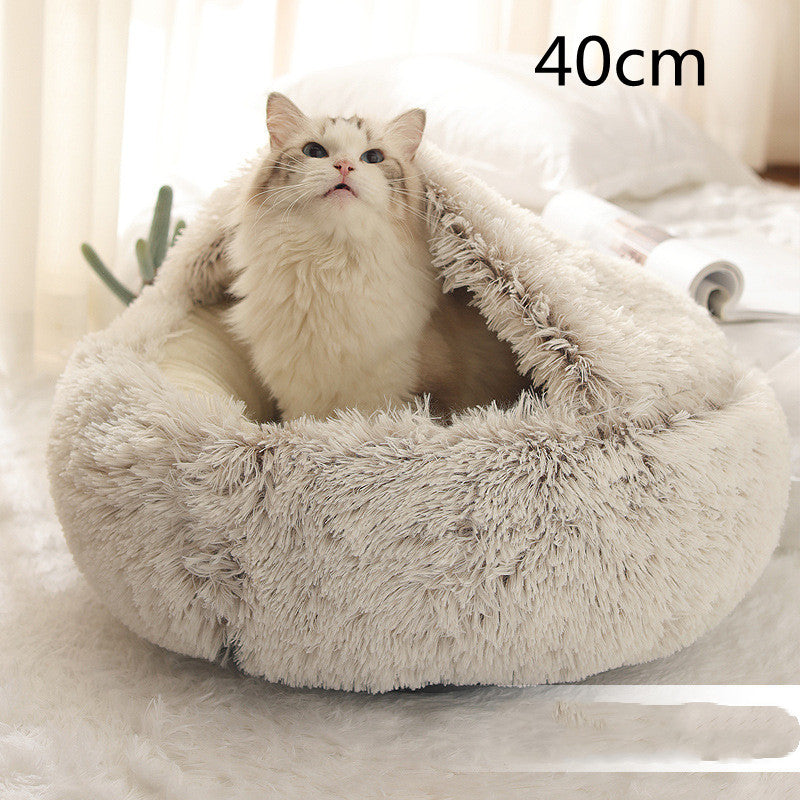Pet 2 In 1 Round Plush Warm Winter Bed