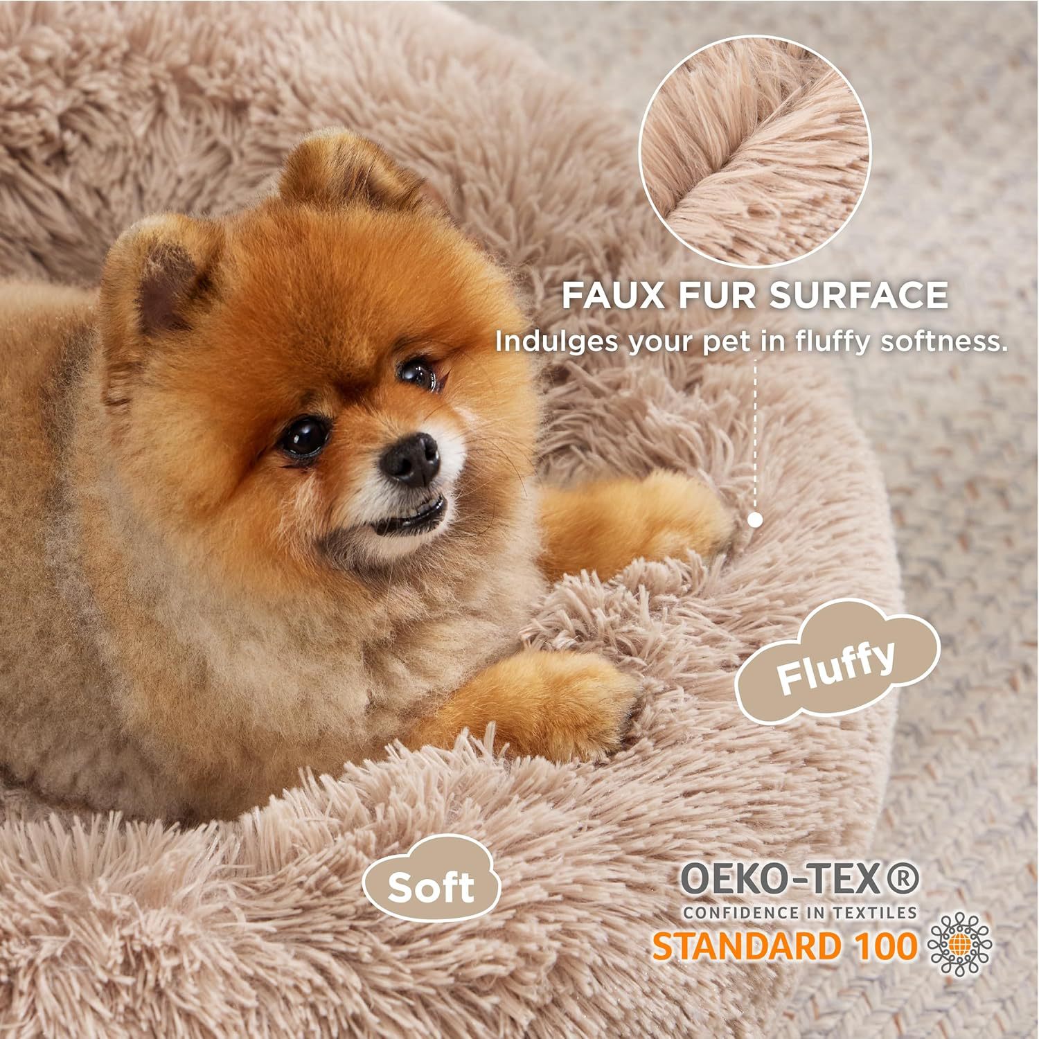 Pet Non-Slip Round Fluffy Plush Indoor Bed