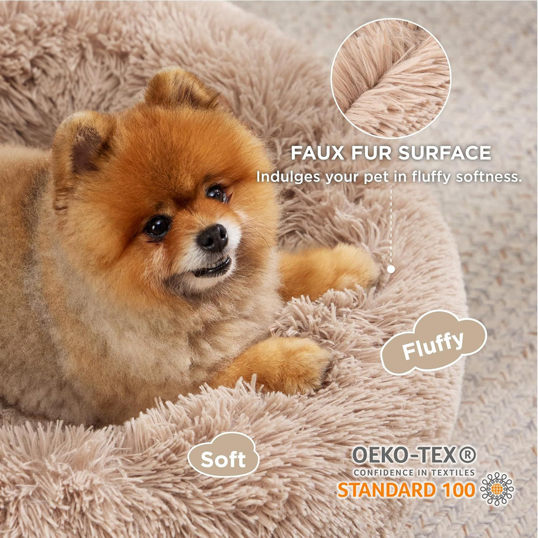 Pet Non-Slip Round Fluffy Plush Indoor Bed