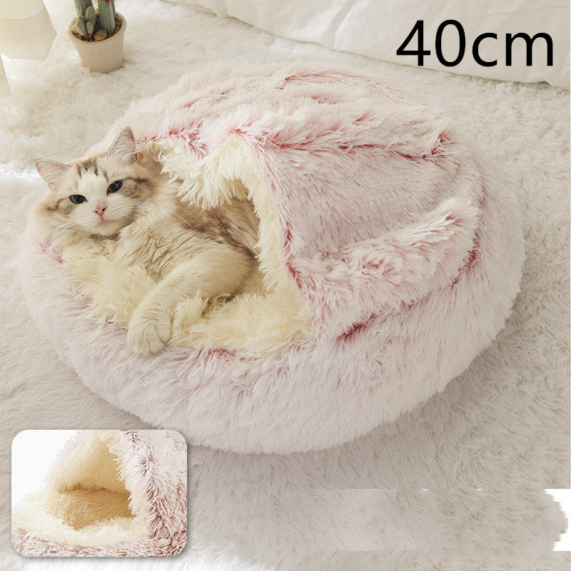 Pet 2 In 1 Round Plush Warm Winter Bed