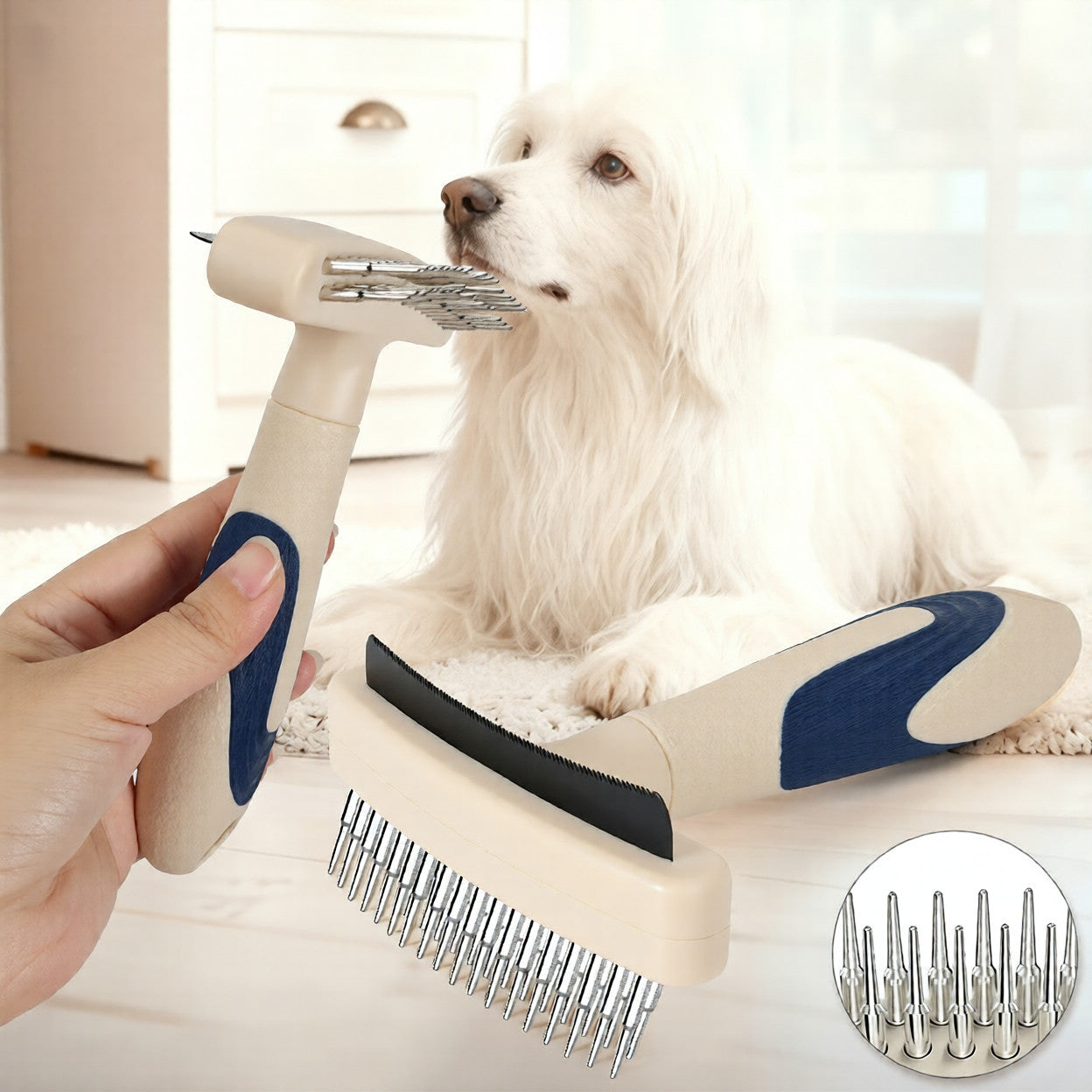 Pet Grooming Brush For Loose Hair And Detangling