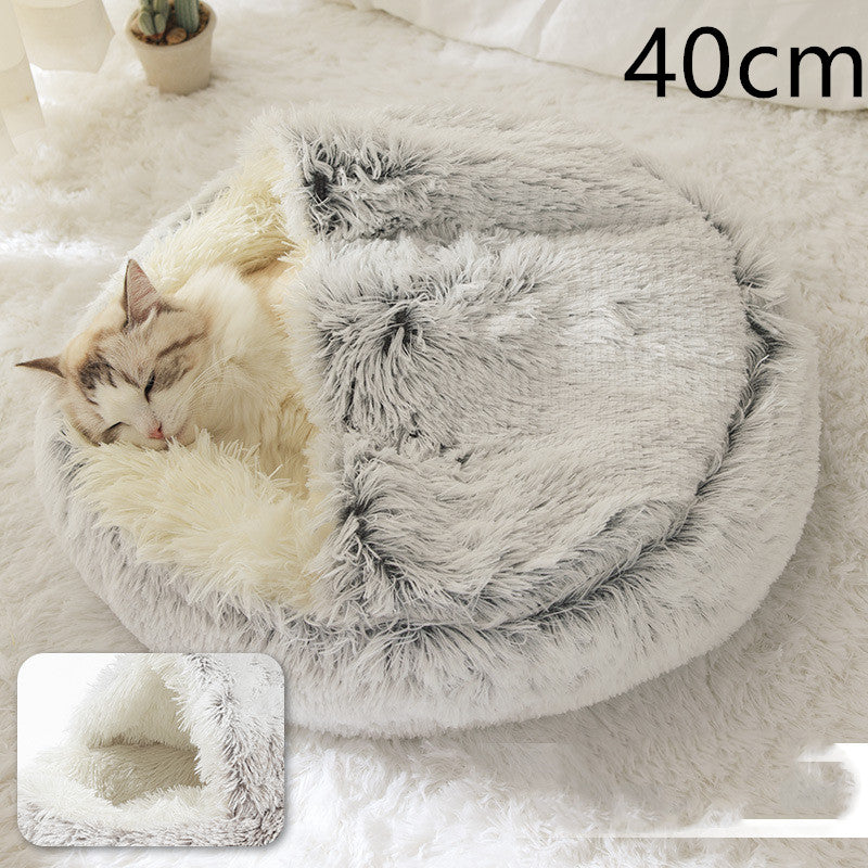 Pet 2 In 1 Round Plush Warm Winter Bed