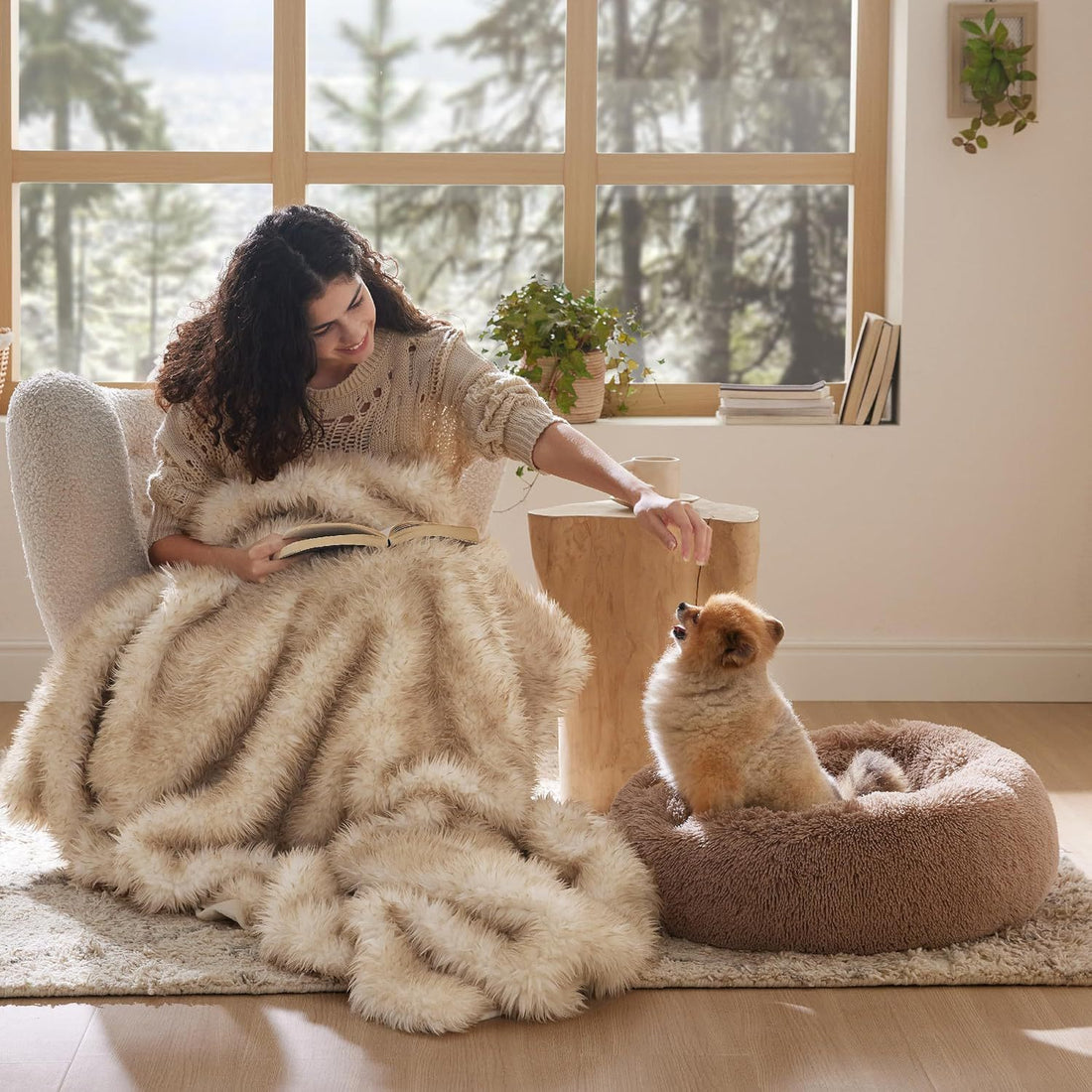 Pet Non-Slip Round Fluffy Plush Indoor Bed