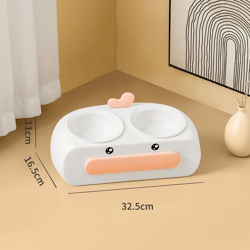 Duck Design Double Bowl Pet Feeding Tray Food Water Dish
