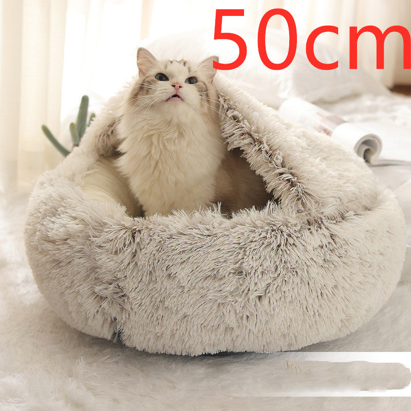 Pet 2 In 1 Round Plush Warm Winter Bed