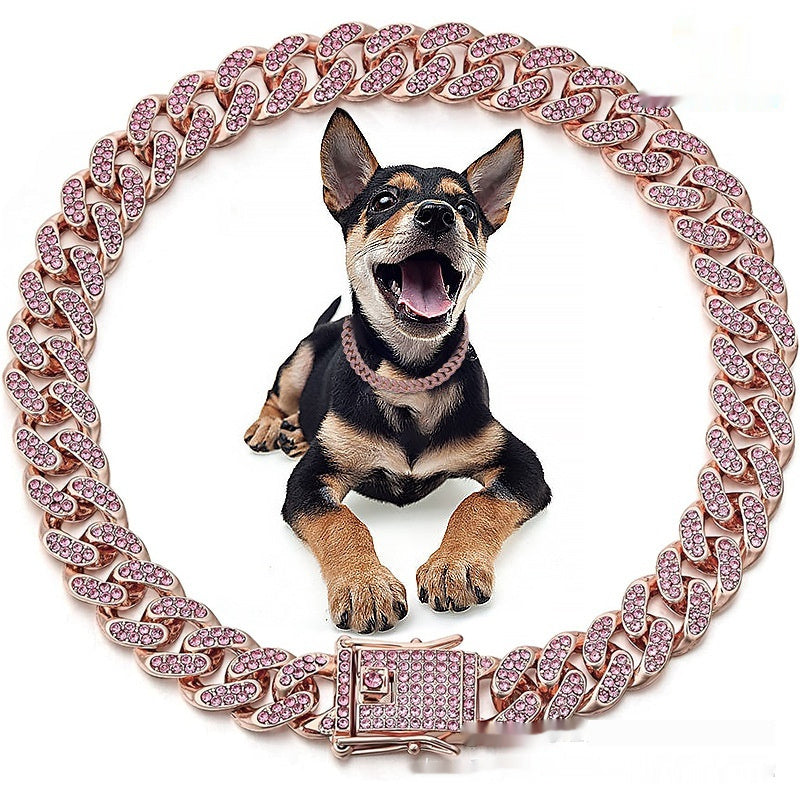 Metal Diamond Pet Chain Leash Cuban Collar Set