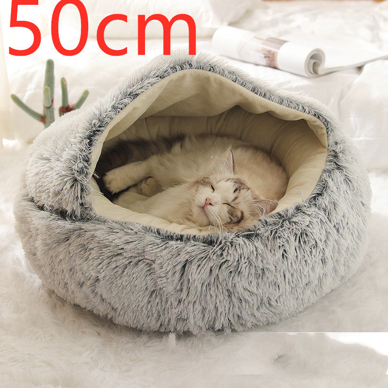 Pet 2 In 1 Round Plush Warm Winter Bed