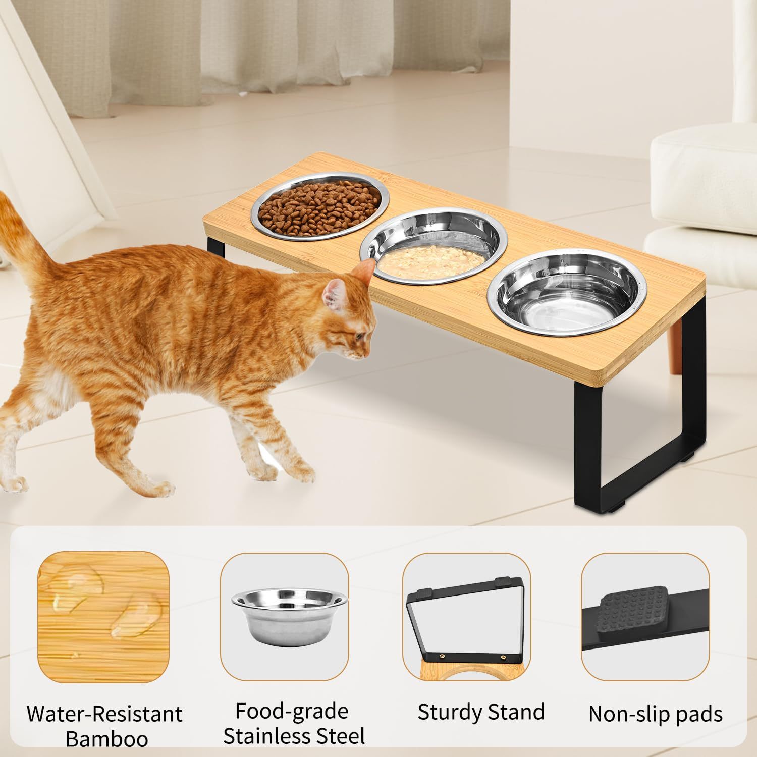Pet Feeding Rack Iron Wood Bowl Stand Set