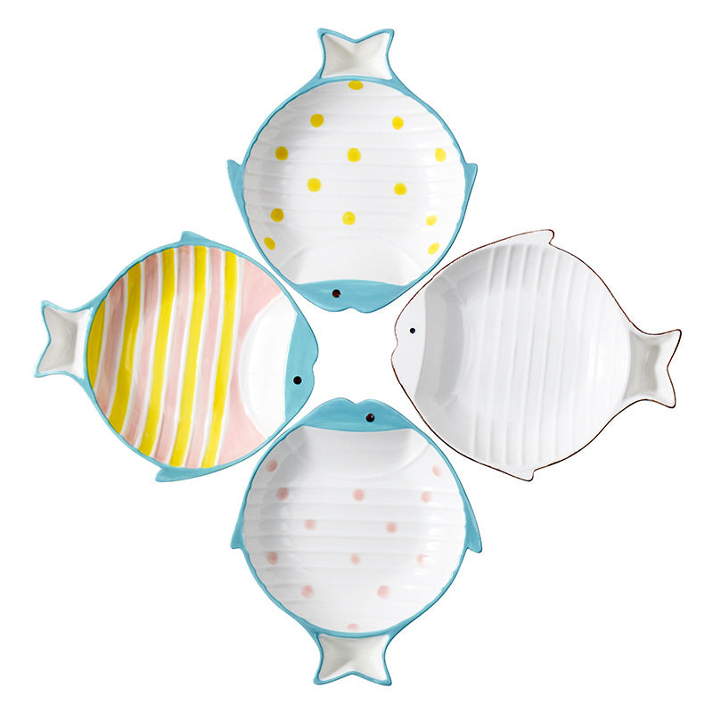 Fish Shaped Ceramic Pet Feeding Plate Bowl