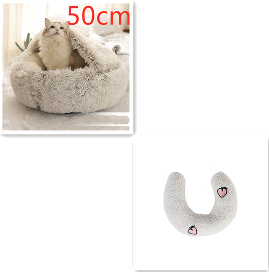 Pet 2 In 1 Round Plush Warm Winter Bed