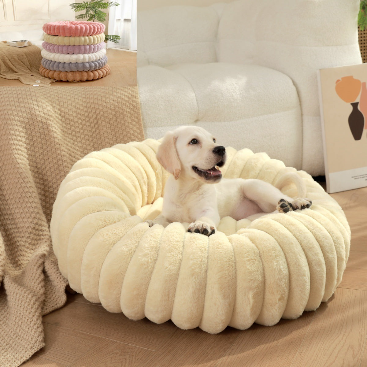 Pet Heavyweight Plush Round Warm Winter Nest Bed