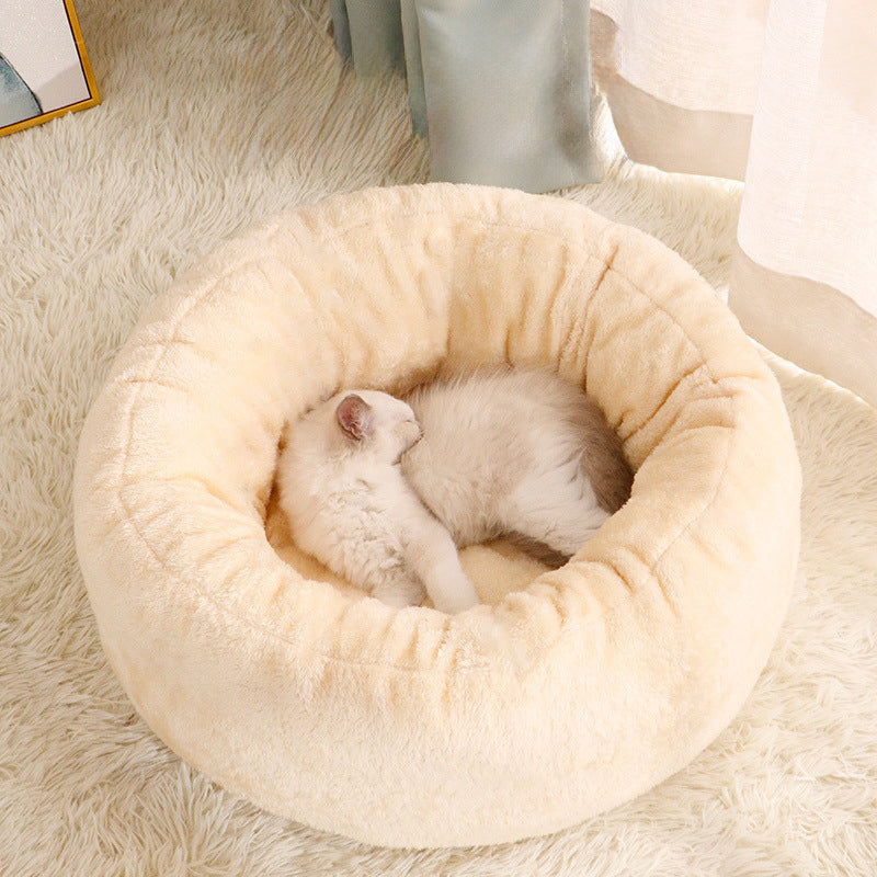 Pet Donut Plush Round Bed Comfortable Fluffy Warm Cushion