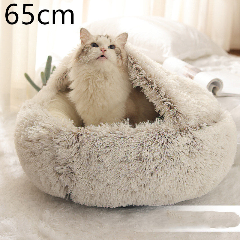 Pet 2 In 1 Round Plush Warm Winter Bed