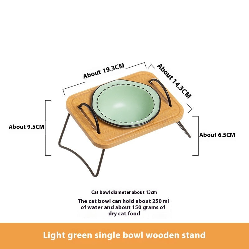 Wooden Stand Ceramic Pet Feeding Bowl Anti-Tumble Dish