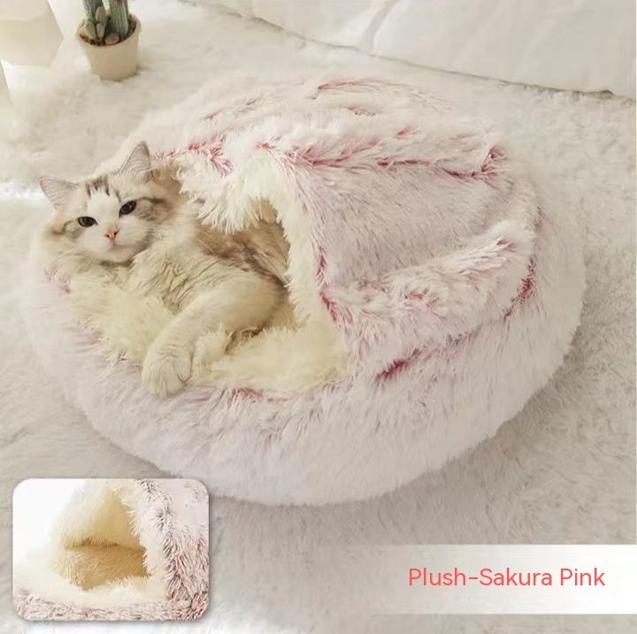 Pet 2 In 1 Round Plush Warm Winter Bed