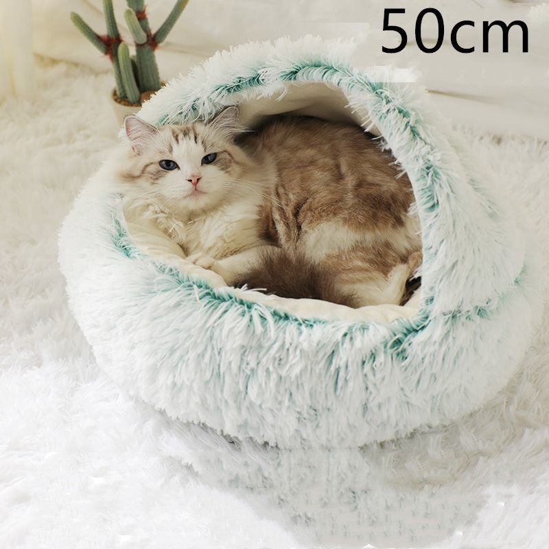 Pet 2 In 1 Round Plush Warm Winter Bed