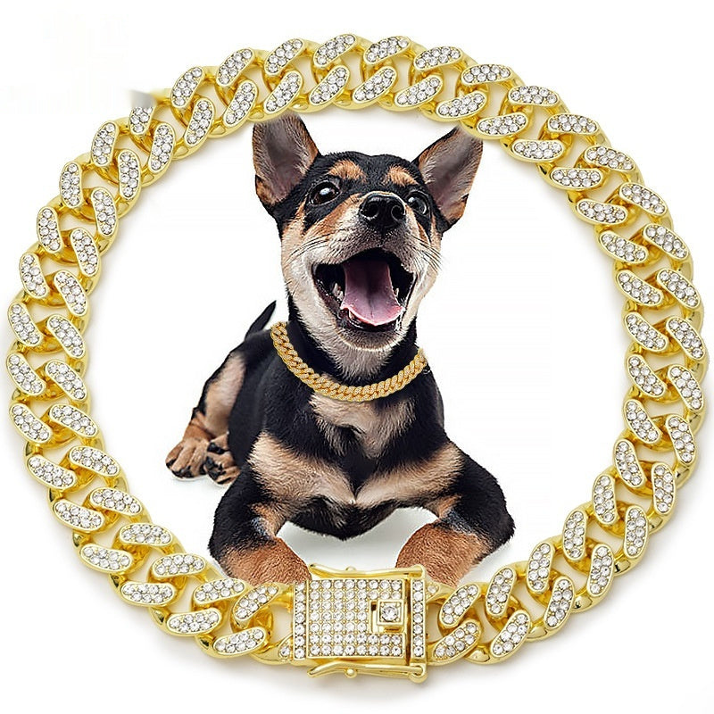 Metal Diamond Pet Chain Leash Cuban Collar Set