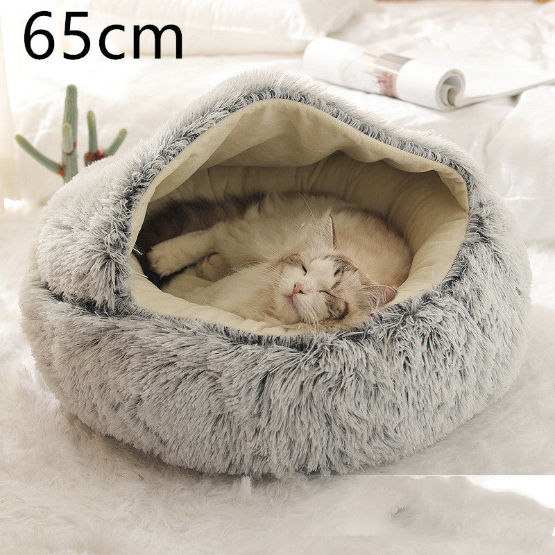 Pet 2 In 1 Round Plush Warm Winter Bed