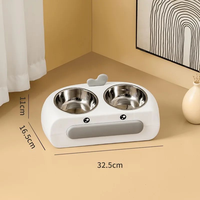 Duck Design Double Bowl Pet Feeding Tray Food Water Dish