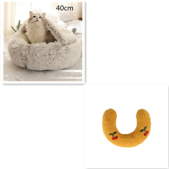 Pet 2 In 1 Round Plush Warm Winter Bed