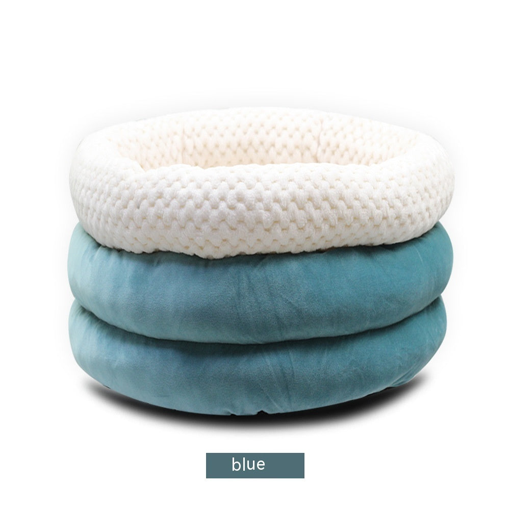 Pet Semi-Closed Round Ice Velvet Deep Sleep Bed