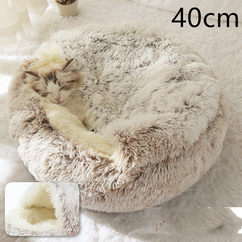 Pet 2 In 1 Round Plush Warm Winter Bed