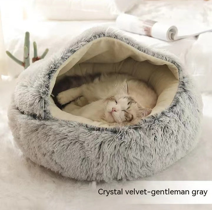Pet 2 In 1 Round Plush Warm Winter Bed