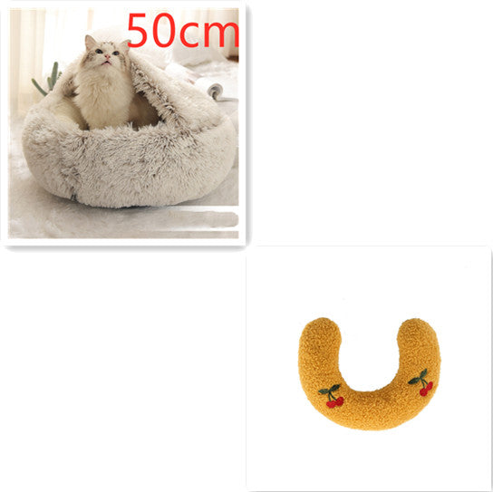 Pet 2 In 1 Round Plush Warm Winter Bed