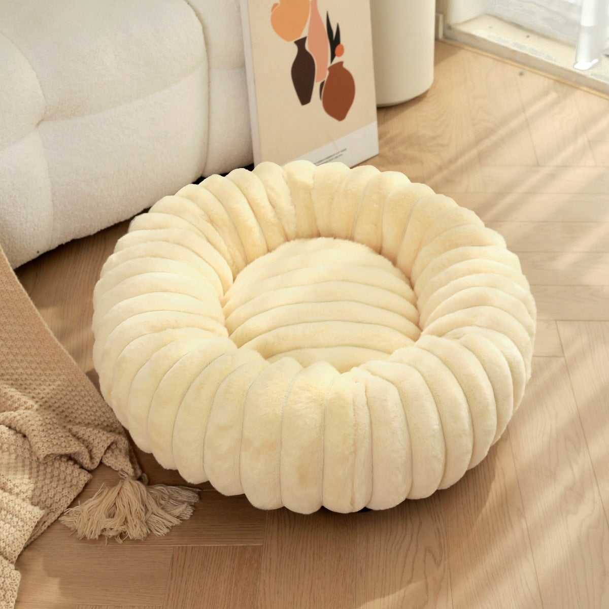 Pet Heavyweight Plush Round Warm Winter Nest Bed