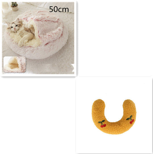 Pet 2 In 1 Round Plush Warm Winter Bed