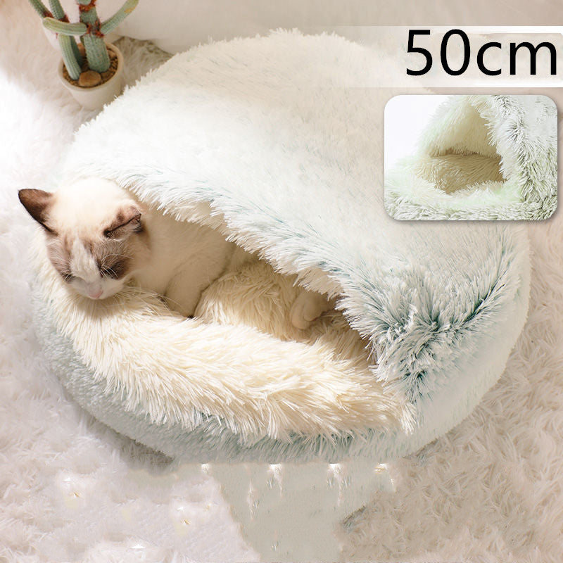 Pet 2 In 1 Round Plush Warm Winter Bed