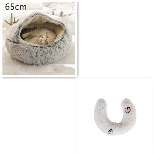 Pet 2 In 1 Round Plush Warm Winter Bed