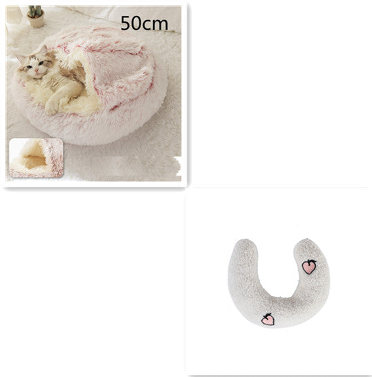 Pet 2 In 1 Round Plush Warm Winter Bed