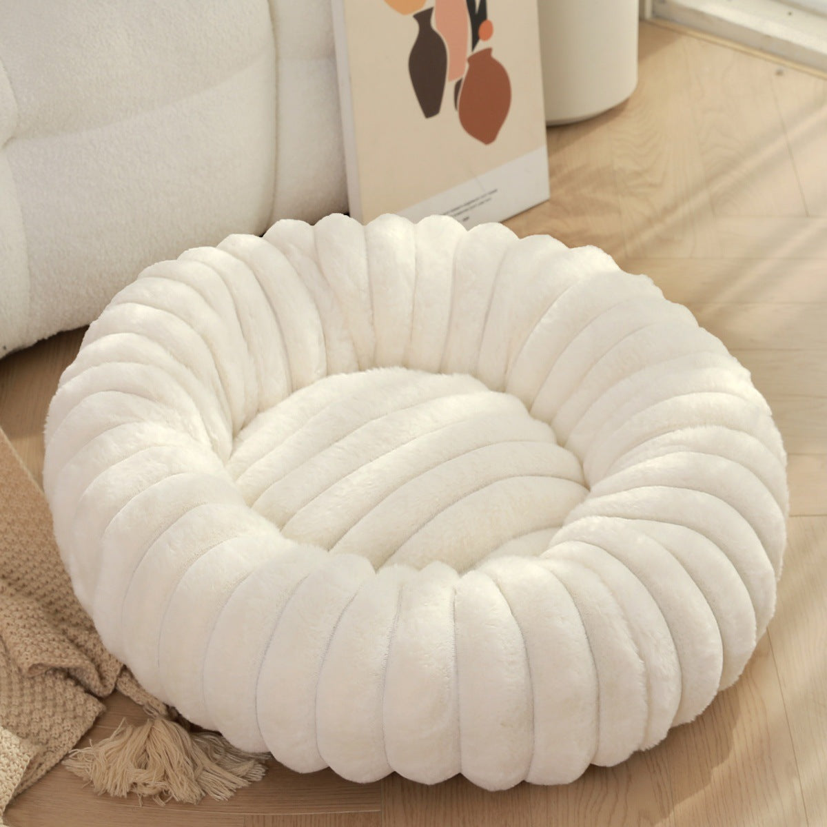 Pet Heavyweight Plush Round Warm Winter Nest Bed