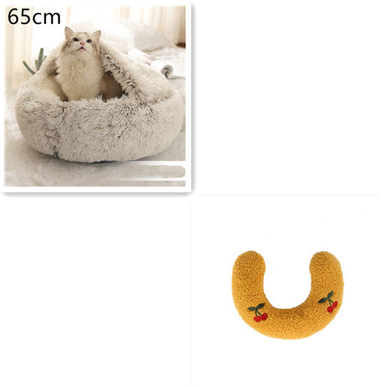 Pet 2 In 1 Round Plush Warm Winter Bed