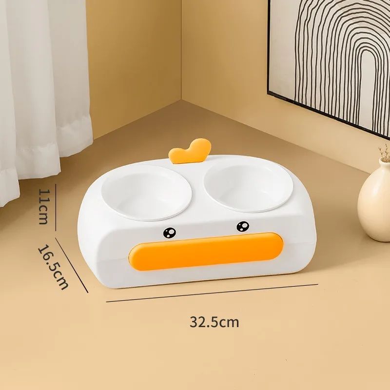 Duck Design Double Bowl Pet Feeding Tray Food Water Dish