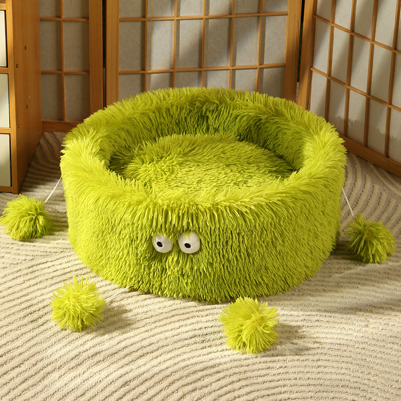 Pet Cute Monster Round Winter Warm Plush Nest Bed