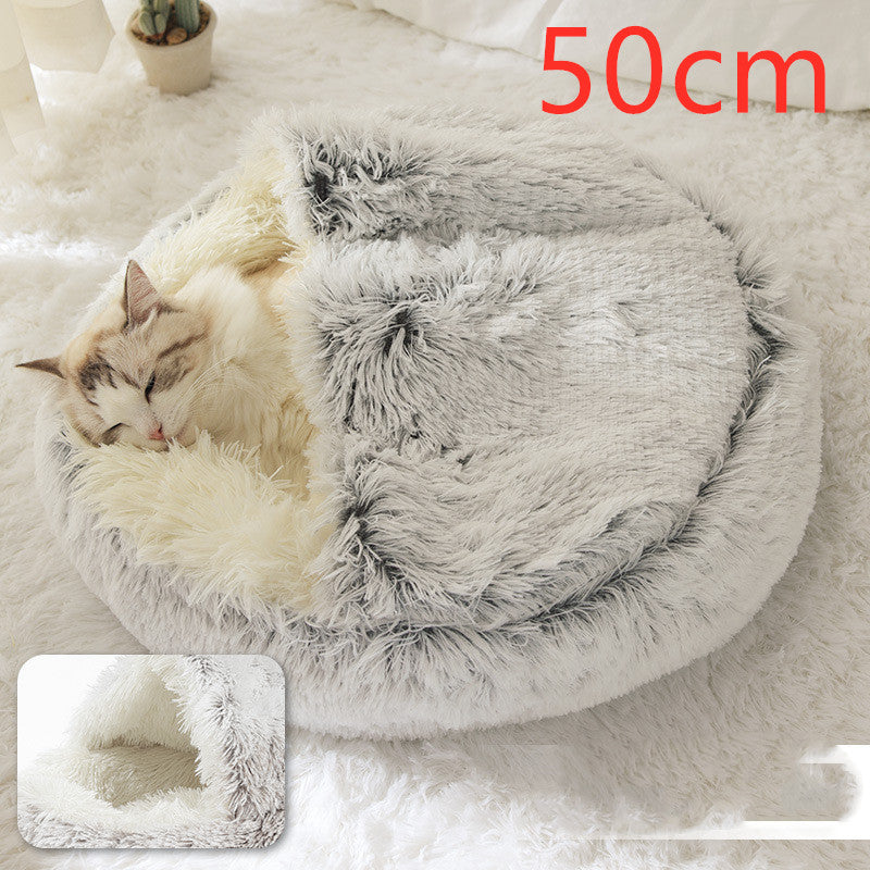 Pet 2 In 1 Round Plush Warm Winter Bed