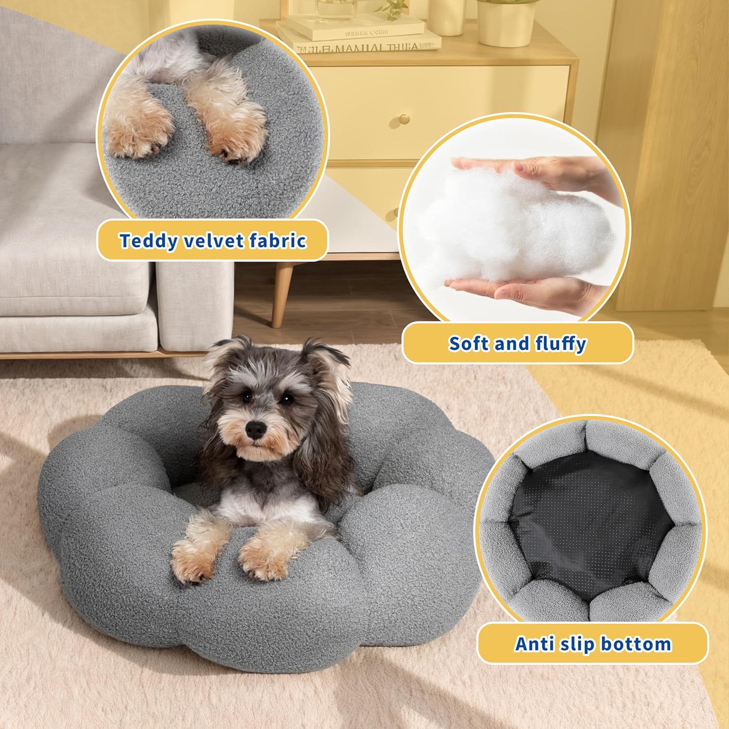 Pet Fluffy Flower Round Calming Plush Donut Bed