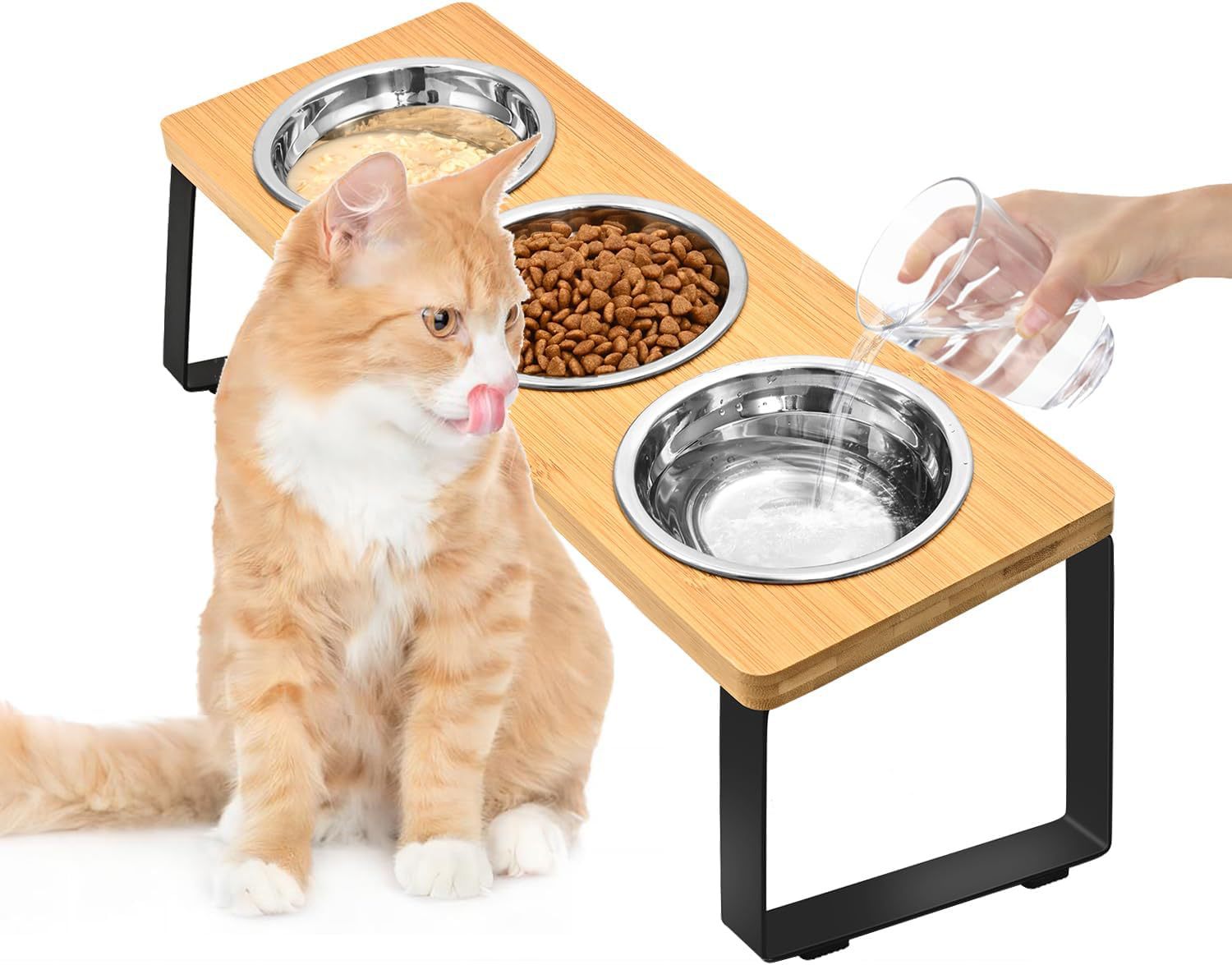 Pet Feeding Rack Iron Wood Bowl Stand Set