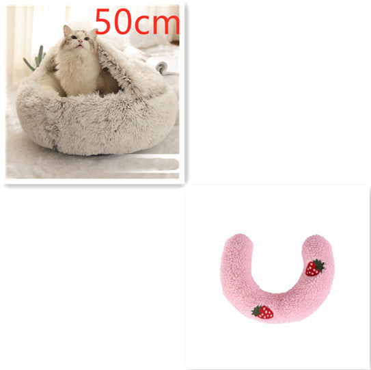 Pet 2 In 1 Round Plush Warm Winter Bed