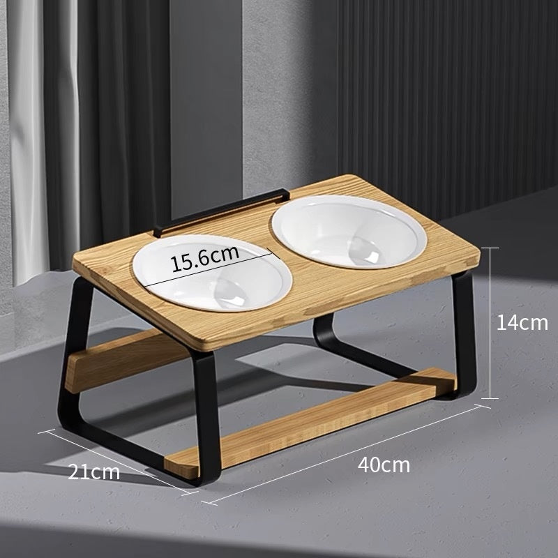 Pet Ceramic Double Bowl Feeding Stand Cervical Spine Support