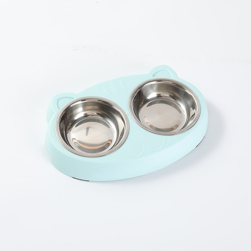 Pet Double Bowl Plastic Feeding Tray Food And Water Set