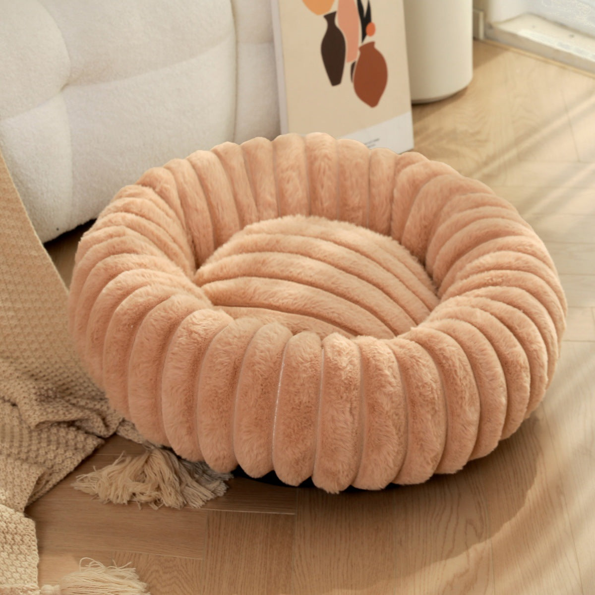 Pet Heavyweight Plush Round Warm Winter Nest Bed